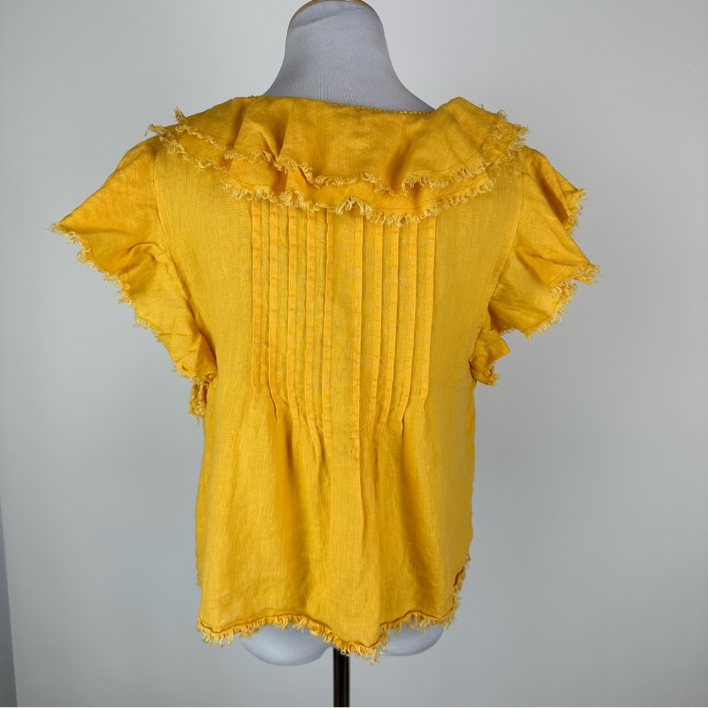 Fatherty Yosepha Marigold Yellow Linen Ruffle Top Size Large - Picture 11 of 12
